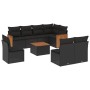 Set Divani da Giardino 9 pz con Cuscini Nero in Polyrattan