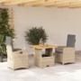 Set da Pranzo da Giardino 3 pz con Cuscini Beige in Polyrattan