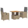 Set da Pranzo da Giardino 3 pz con Cuscini Beige in Polyrattan