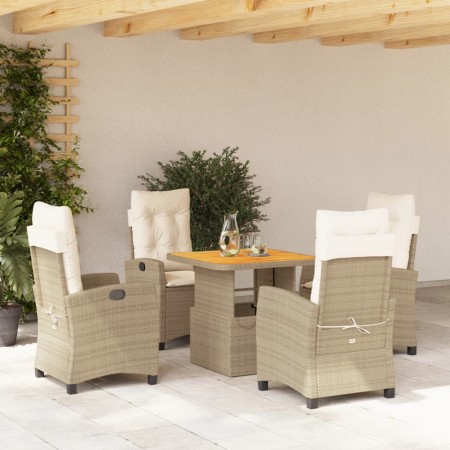 Set da Pranzo da Giardino 5 pz con Cuscini Beige in Polyrattan