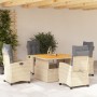 Set da Pranzo da Giardino 5 pz con Cuscini Beige in Polyrattan