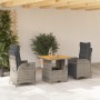 Set da Pranzo da Giardino 3 pz con Cuscini in Polyrattan Grigio