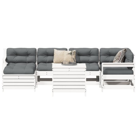 Set Divani da Giardino 7 pz Bianco in Legno Massello di Pino