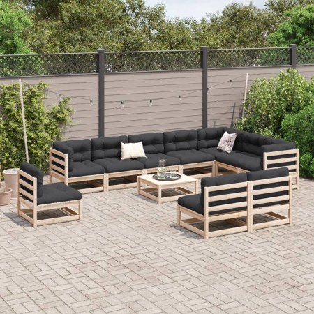 Set Divani da Giardino 11 pz in Legno Massello di Pino