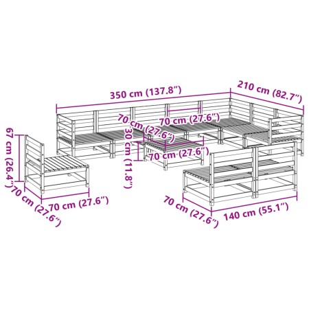 Set Divani da Giardino 11 pz in Legno Massello di Pino