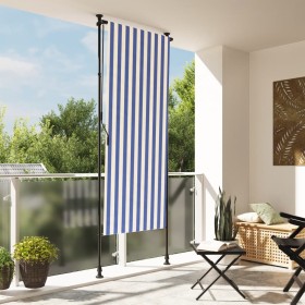 Tenda a Rullo Esterno Blu e Bianca 120x270cm Tessuto e Acciaio