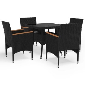 Set Pranzo da Giardino 5pz in Polyrattan e Vetro Temperato Nero