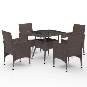 Set Pranzo da Giardino 5pz Polyrattan e Vetro Temperato Marrone