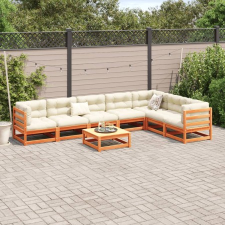 Set Divani Giardino 8 pz con Cuscini Marrone Cera Massello Pino