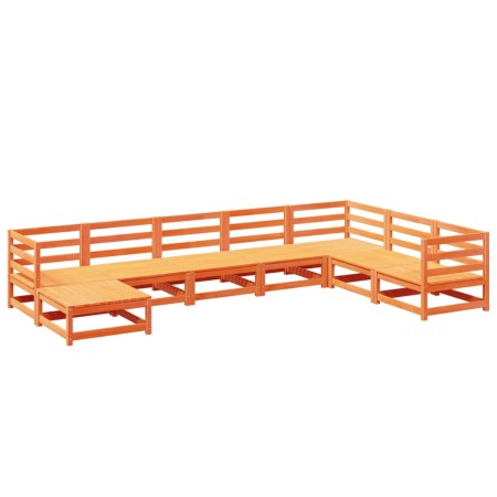 Set Divani da Giardino 8 pz Marrone Cera Legno Massello Pino