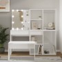 Set Tavolo da Toeletta Bianco Lucido con LED Legno Multistrato