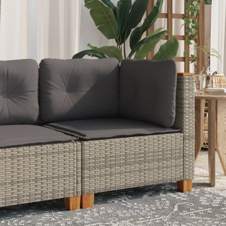 Divano Angolare da Giardino con Cuscini Grigio in Polyrattan