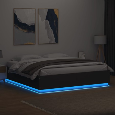 Giroletto con Luci LED Nero 200x200 cm in Legno Multistrato