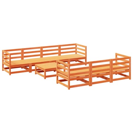 Set Divani da Giardino 8 pz Marrone Cera Legno Massello Pino