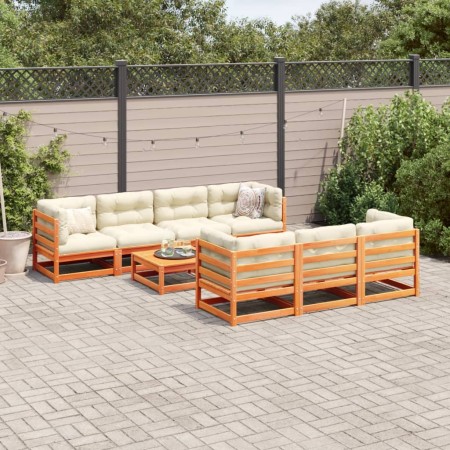 Set Divani da Giardino 8 pz Marrone Cera Legno Massello Pino