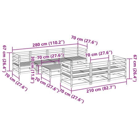 Set Divani da Giardino 8 pz Marrone Cera Legno Massello Pino