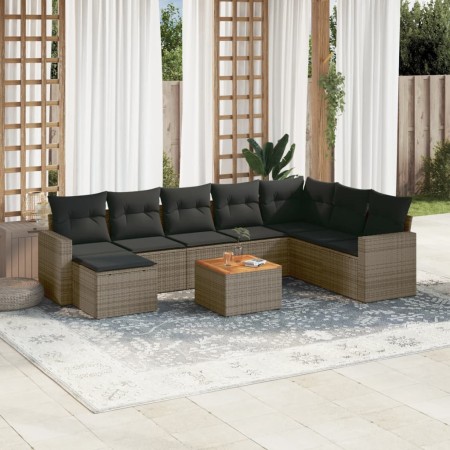 Set Divano da Giardino 9 pz con Cuscini Grigio in Polyrattan