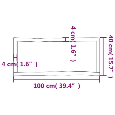 Piano Tavolo Marrone Scuro 100x40x(2-4)cm Rovere Non Trattato