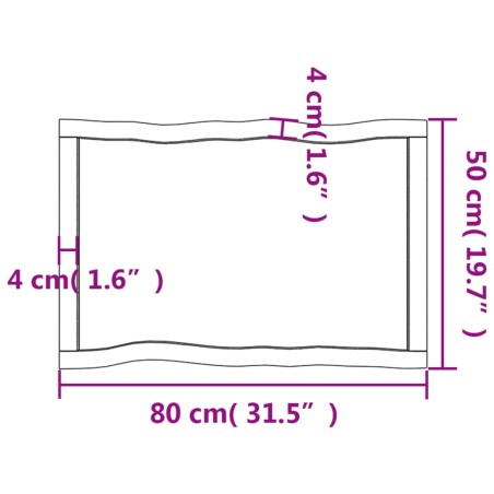 Piano Tavolo Marrone Scuro 80x50x(2-6)cm in Rovere Non Trattato