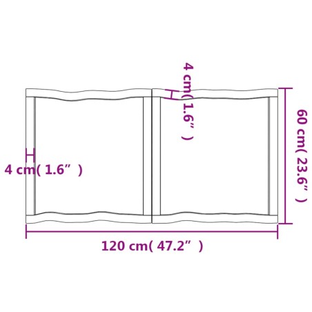 Piano Tavolo Marrone Chiaro 120x60x(2-4) cm Rovere Non Trattato