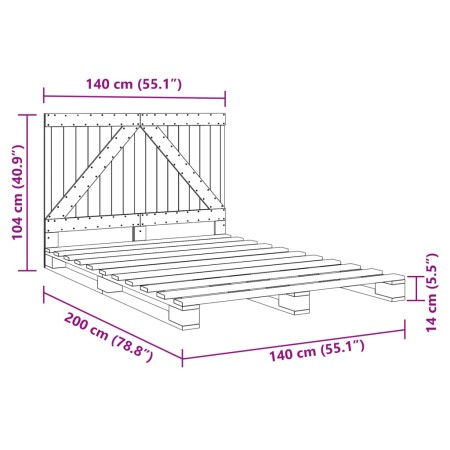 Giroletto con Testiera Grigio 140x200 cm Legno Massello di Pino