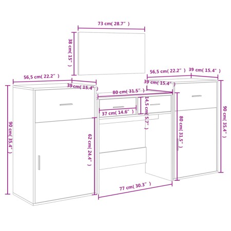 Set da Toeletta 4 pz Grigio Sonoma in Legno Multistrato