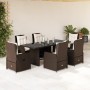 Set da Pranzo da Giardino 7pz con Cuscini in Polyrattan Marrone