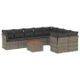 Set Divano da Giardino 10 pz con Cuscini Grigio in Polyrattan