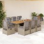 Set da Pranzo da Giardino 9 pz con Cuscini Beige in Polyrattan