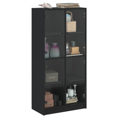 Credenza con Ante Nera 68x37x142 cm in Legno Multistrato