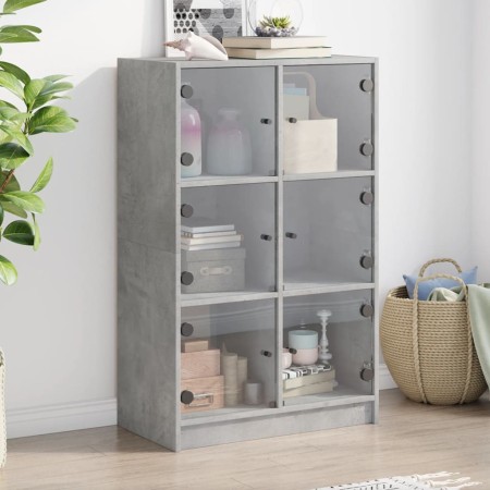 Credenza con Ante Grigio Cemento 68x37x109 cm Legno Multistrato