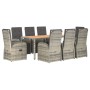 Set da Pranzo da Giardino 9 pz con Cuscini in Polyrattan Grigio