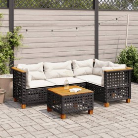 Set Divani da Giardino 5 pz con Cuscini in Polyrattan Nero