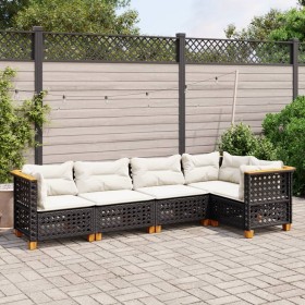 Set Divani da Giardino 5 pz con Cuscini in Polyrattan Nero