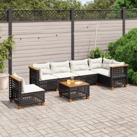 Set Divani da Giardino con Cuscini 7pz Nero Polyrattan