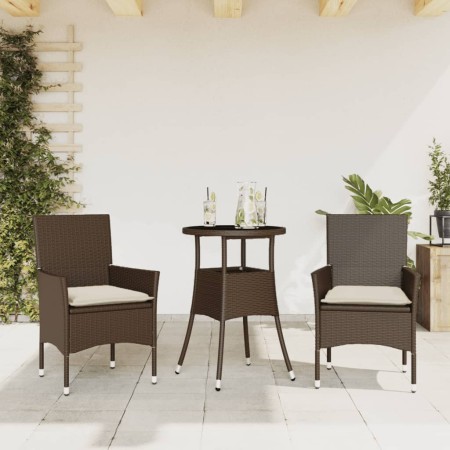 Set da Pranzo da Giardino 3pz con Cuscini Polyrattan e Vetro