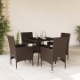 Set da Pranzo da Giardino 5pz con Cuscini Polyrattan e Vetro