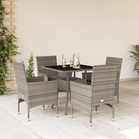 Set da Pranzo da Giardino 5 pz con Cuscini Polyrattan e Vetro