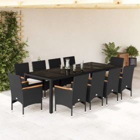 Set da Pranzo da Giardino 11 pz con Cuscini Polyrattan e Vetro