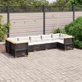 Set Divani da Giardino con Cuscini 7pz Nero Polyrattan