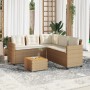 Divano da Giardino con Tavolo e Cuscini a L Beige in Polyrattan