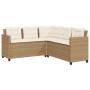 Divano da Giardino con Tavolo e Cuscini a L Beige in Polyrattan