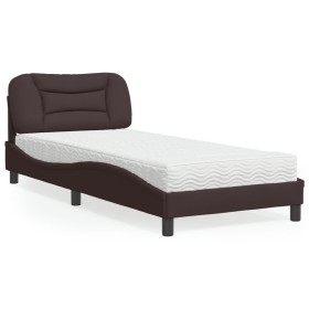 Letto con Materasso Marrone Scuro 90x190 cm in Tessuto