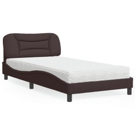 Letto con Materasso Marrone Scuro 100x200 cm in Tessuto