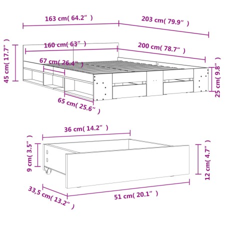 Giroletto Cassetti Rovere Marrone 160x200 cm Legno Multistrato