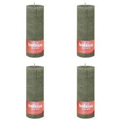 Bolsius Candele Rustiche a Colonna 4 pz 130x68 mm Verde Oliva