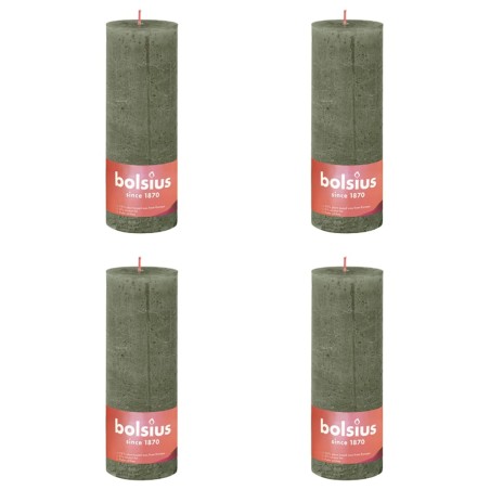 Bolsius Candele Rustiche a Colonna 4 pz 130x68 mm Verde Oliva