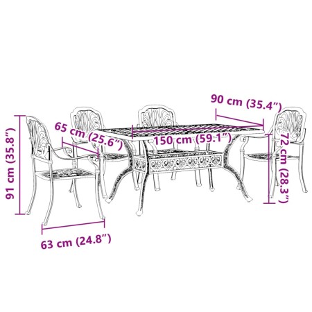 Set da Pranzo da Giardino 5 pz Bianco in Alluminio Pressofuso