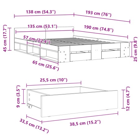 Giroletto Cassetti Rovere Marrone 135x190 cm Legno Multistrato