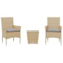 Set da Bistrò 3 pz con Cuscini Beige Polyrattan e Vetro